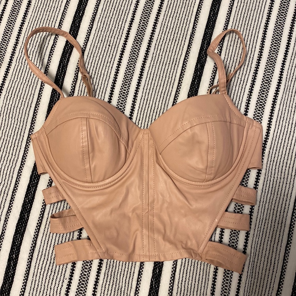 Leather crop bustier top with cutouts